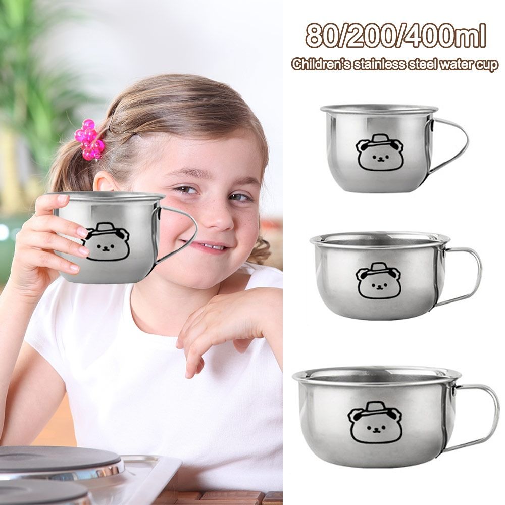 Coffee Tea & Espresso Appliances - 80/200/400mlの子供用ウォーターカップ。クマのデザインで、ステンレス製。取っ手付きの、お茶やミルク、コーヒー、冷たい飲み物に適した、かわいい柄のカップ。