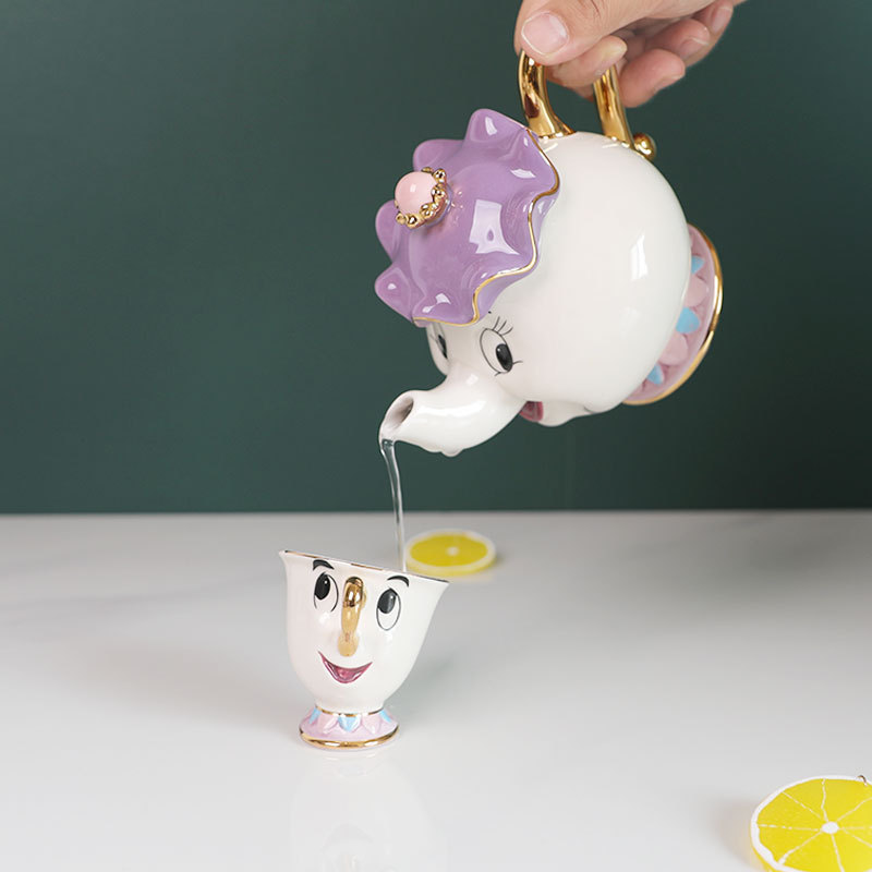 Coffee Tea And Sugar Set - 在庫ありのかわいい漫画風美女と野獣のティーポット、コーヒーポット、マグカップ、ミセスポッツ、チップカップ、ティーカップ、ポット、ティーセット、家の装飾品