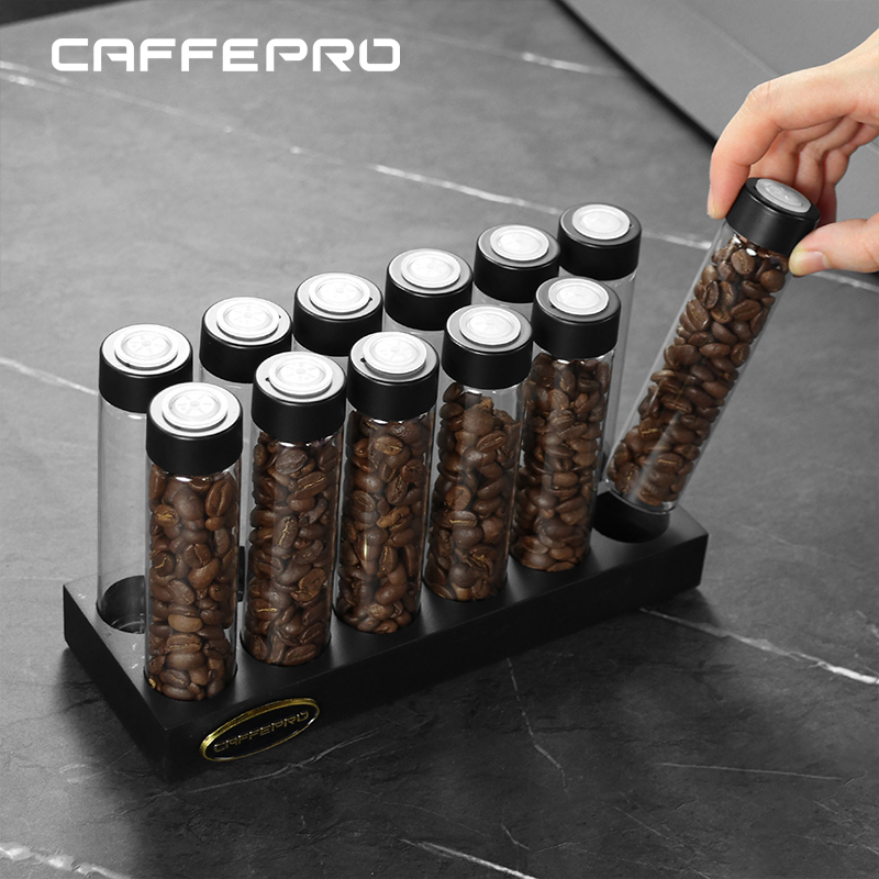 Coffee Tea And Sugar Set - Caffepro コーヒー豆保存用チューブ容器、ディスプレイ用、シングルドーズ、茶葉用、排気弁付き、バリスタ用ツール、エスプレッソ用アクセサリー、コーヒー器具
