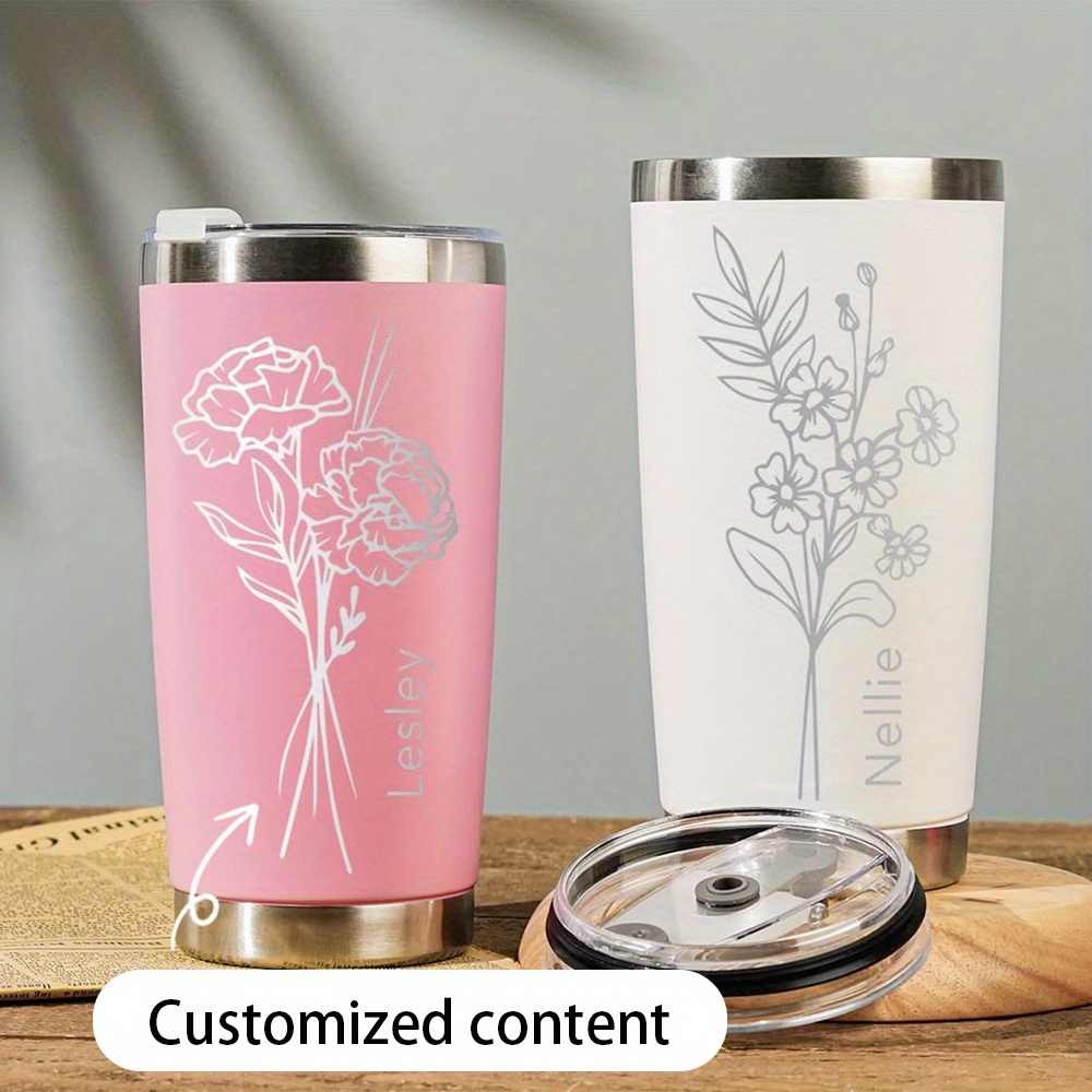 名前入りカーネーション柄の20オンスステンレス製タンブラー。 - Coffee Tea Name のレビューと価格