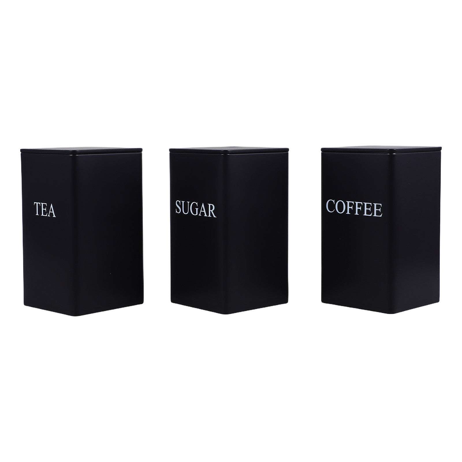 3個入り、キッチン収納用金属製の黒い正方形の密閉容器。お茶、 - Coffee Tea Sugar のレビューと価格