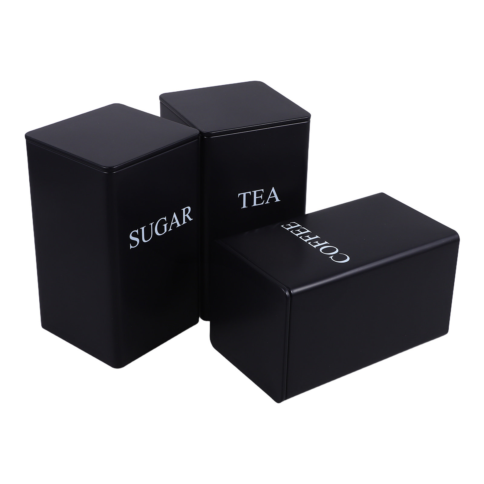 3個入り、キッチン収納用金属製の黒い正方形の密閉容器。お茶、 - Coffee Tea Sugar のレビューと価格