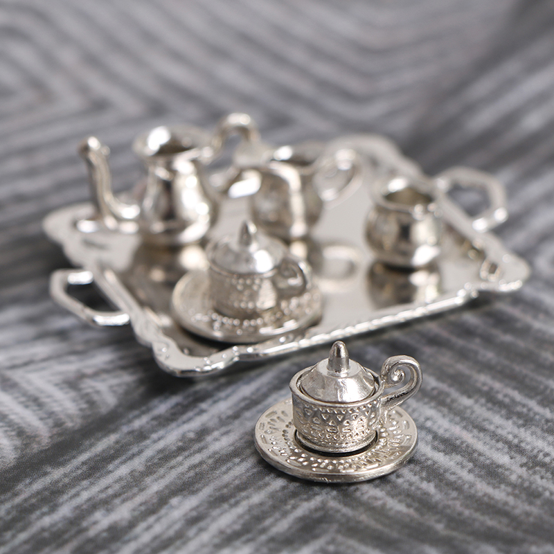 *10個入り 1/12 ドールハウス用 ミニチュア シルバー - Coffee Tea And Sugar Set のレビューと価格