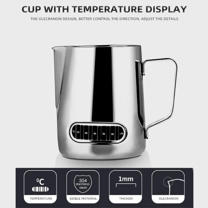 350mL ステンレス鋼ミルク泡立てピッチャー 温度表示ミル - Barista Milk Jug のレビューと価格