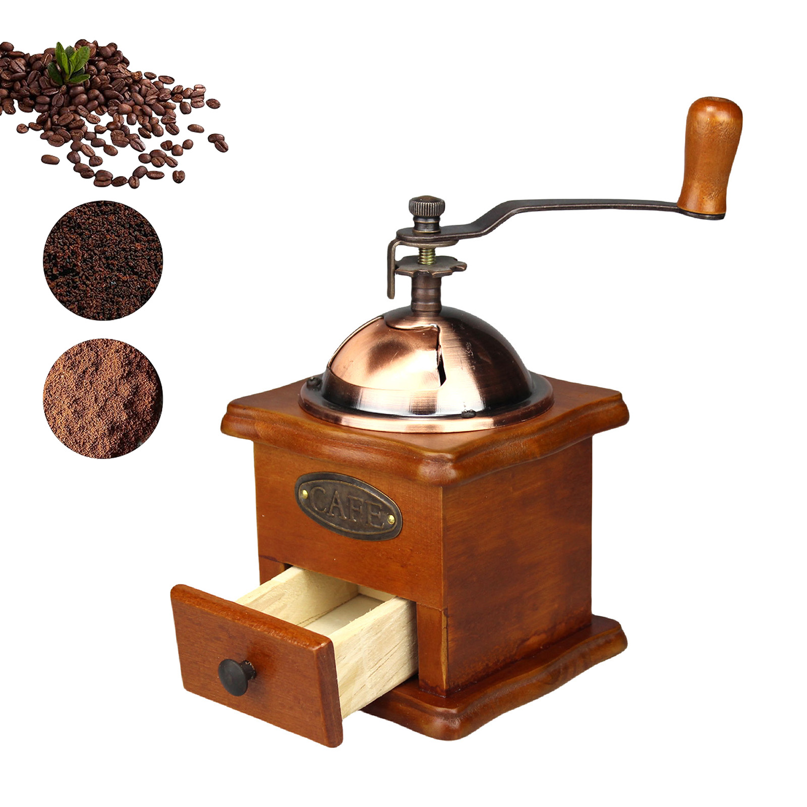 アンティーク手動コーヒーミル、手回し式、豆挽き器、クラシック - Burr Hand Grinder のレビューと価格